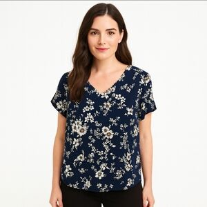 Hotgift Navy Floral Plus Size  Blouse Sz 2X